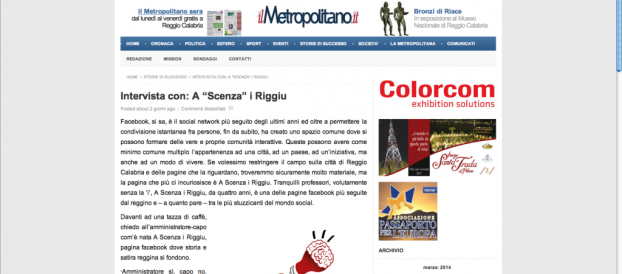 INTERVISTA CON “A SCENZA I RIGGIU” su www.ilmetropolitano.it